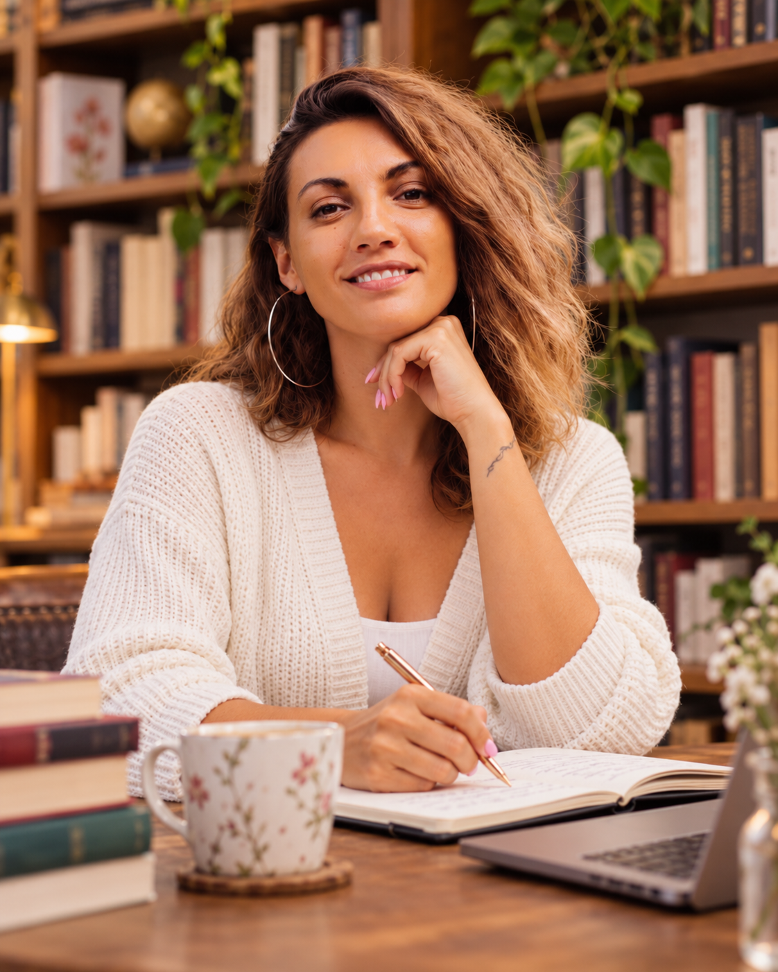 Hellen Valença em sua biblioteca